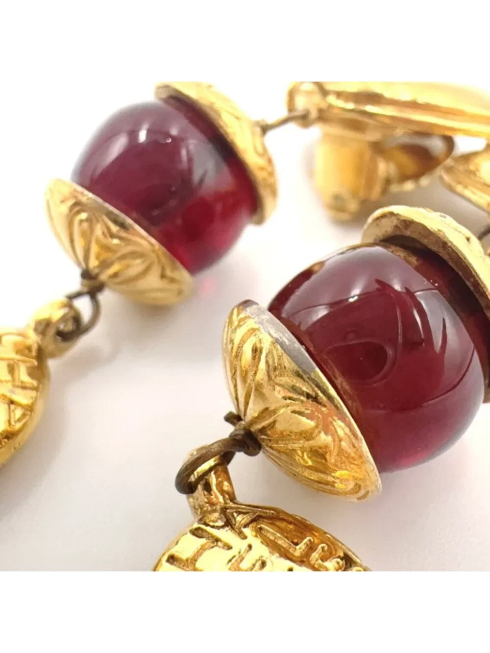 Chanel Gripoix Mademoiselle Gold Plated Red Earrings
